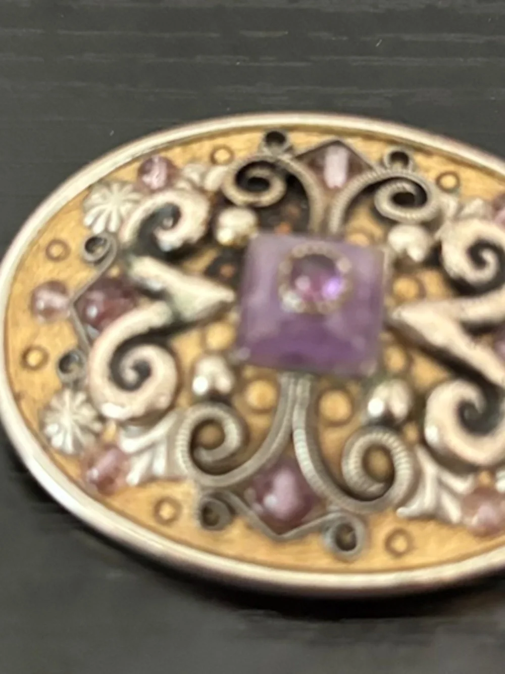 Michal Golan Purple Crystal & Amethyst Glass Oval Statement Brooch Pin Signed - Picture 3 of 4